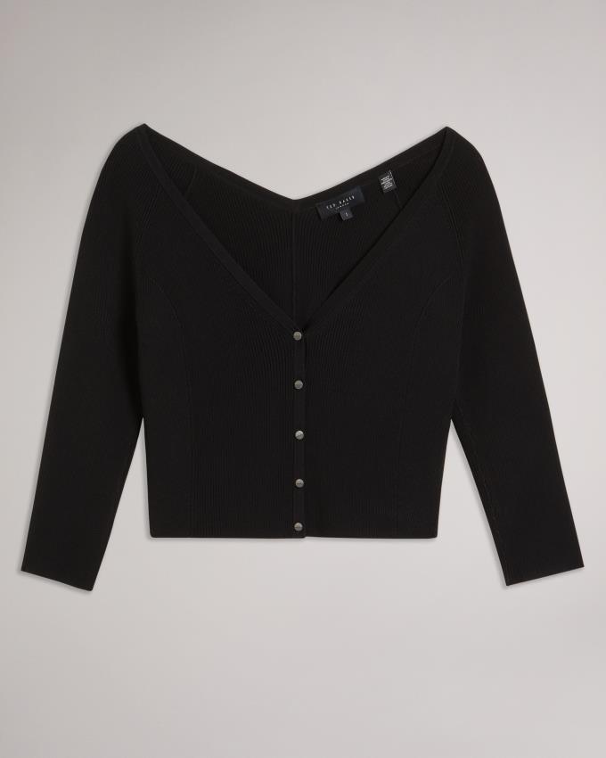 Cardigan Ted Baker Cropped V Front Noir Femme | XGO-68401406